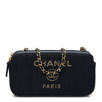 Chanel Canvas Small Deauville Clutch With Chain Navy 1 of 12