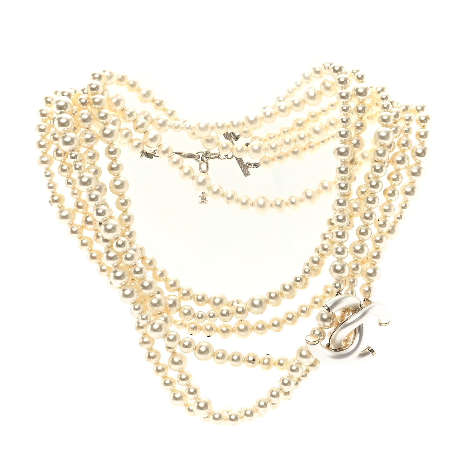 Graduated Pearl Studded CC Multi Strand Long Necklace Gold