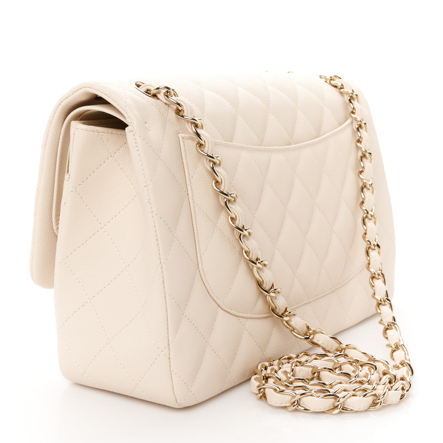 Caviar Quilted Jumbo Double Flap Light Beige