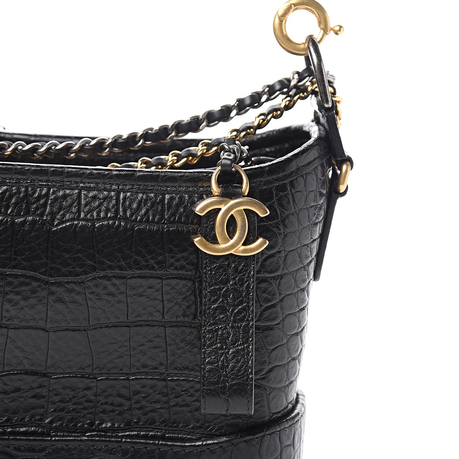 Chanel Calfskin Crocodile Embossed Small Gabrielle Cocodile Hobo Black 9 of 11