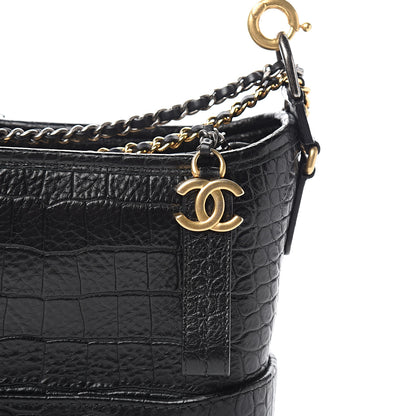 Chanel Calfskin Crocodile Embossed Small Gabrielle Cocodile Hobo Black 9 of 11
