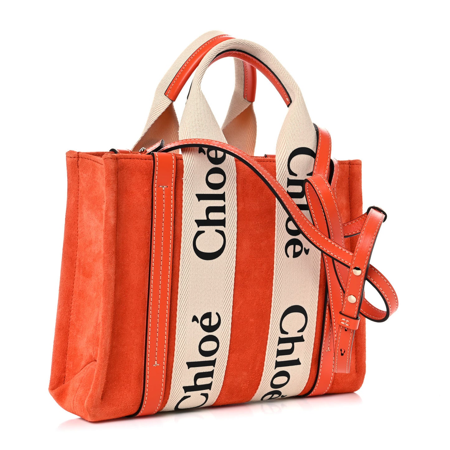 Suede Calfskin Small Woody Ribbon Tote Rusted Orange