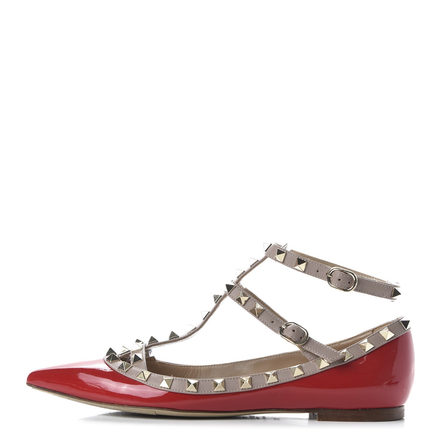 Valentino Garavani Patent Nappa Rockstud Cage Ballerina Flats 38.5 Rosso Valentino Poudre 1 of 8