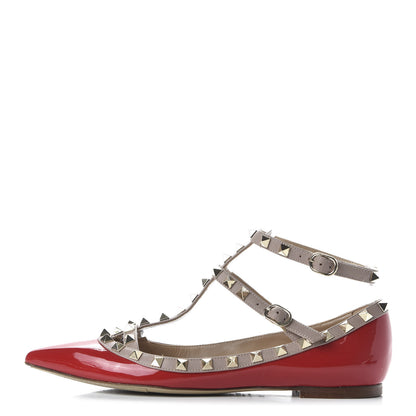Valentino Garavani Patent Nappa Rockstud Cage Ballerina Flats 38.5 Rosso Valentino Poudre 1 of 8