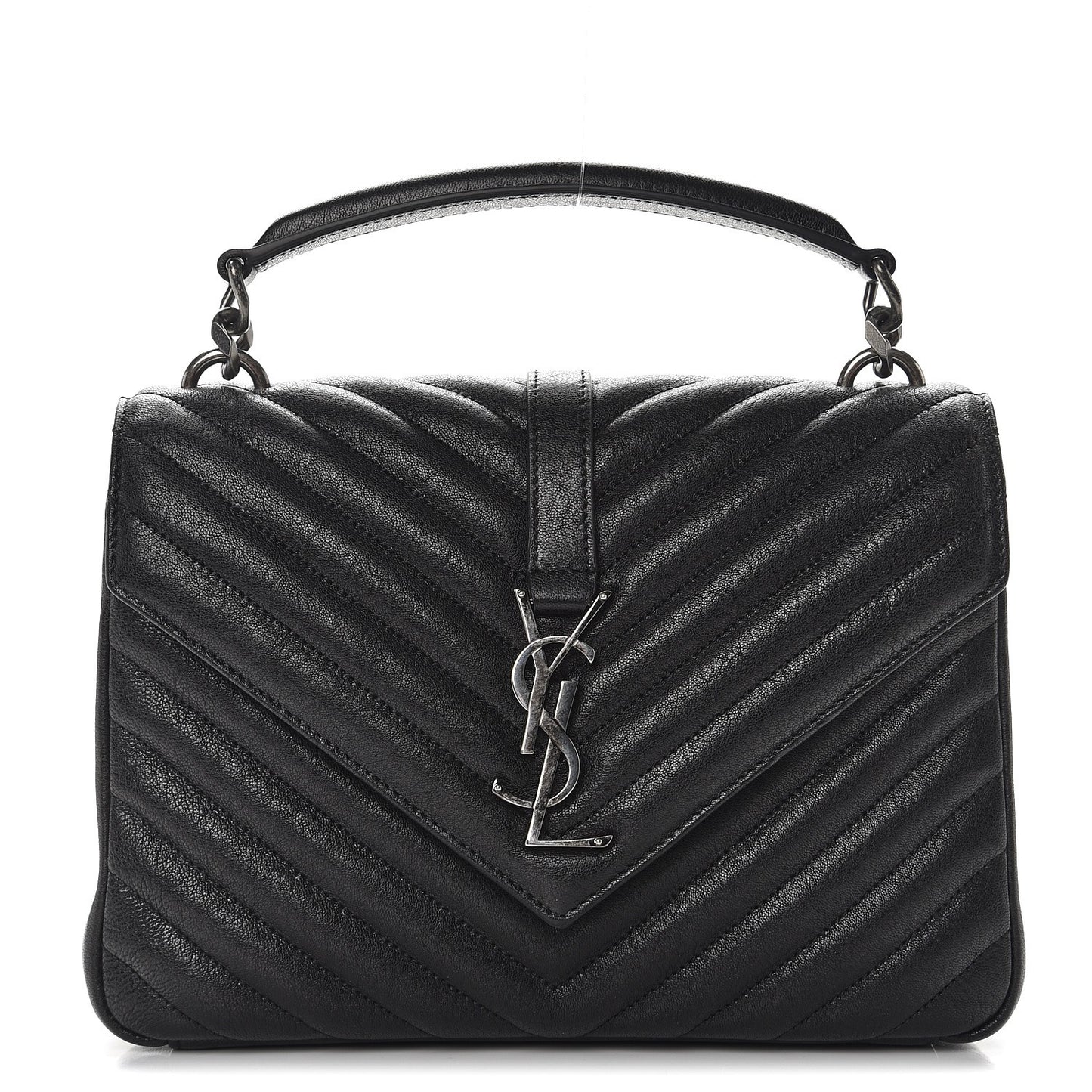 Sheepskin Matelasse Chevron Monogram Medium College Bag Black