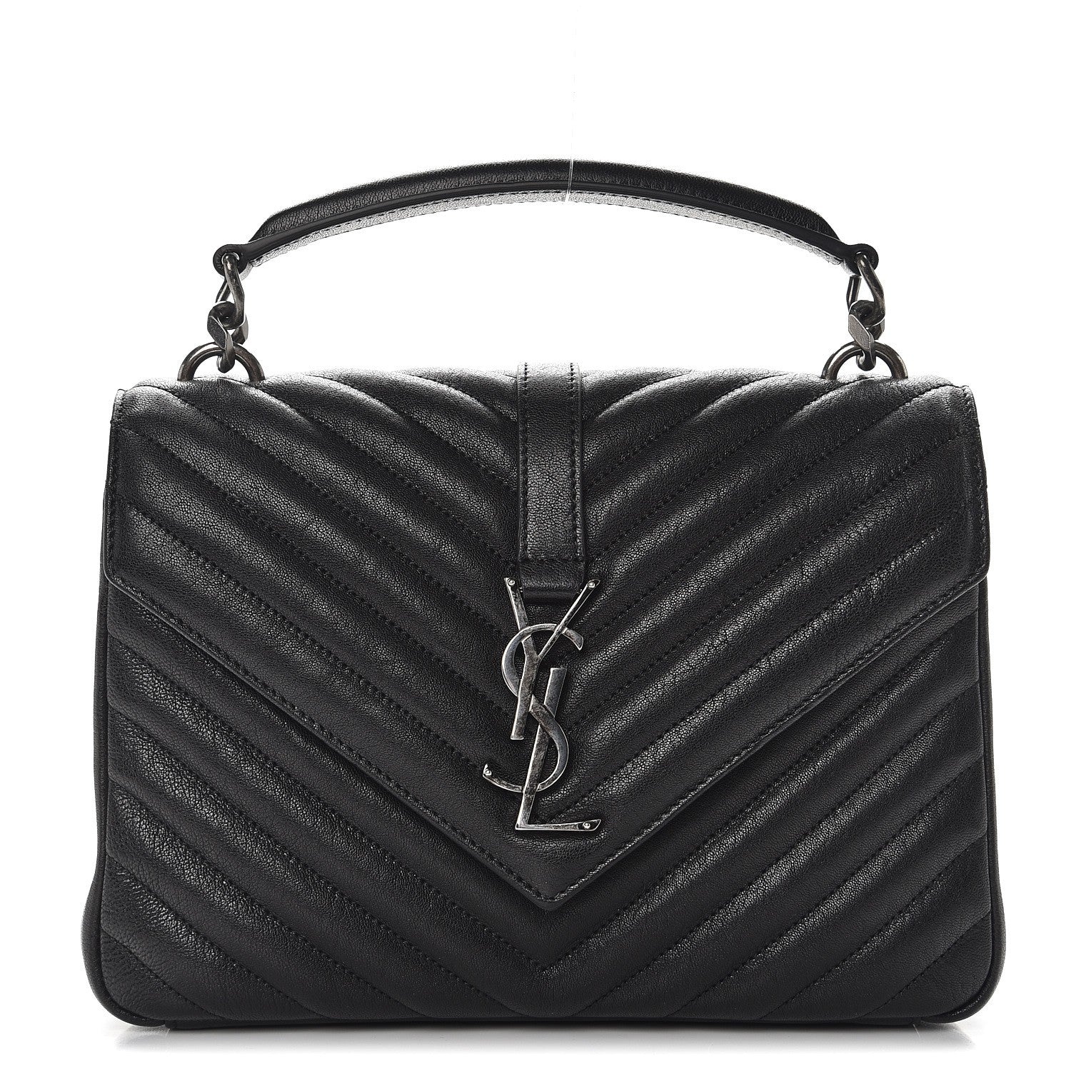 Saint Laurent Sheepskin Matelasse Chevron Monogram Medium College Bag Black 1 of 7