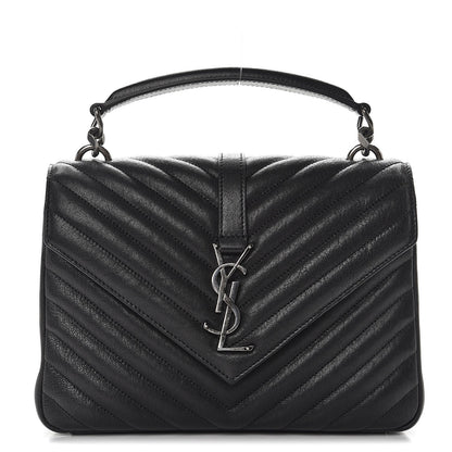 Saint Laurent Sheepskin Matelasse Chevron Monogram Medium College Bag Black 1 of 7
