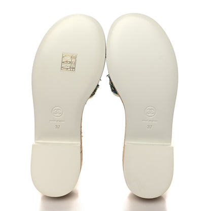 Chanel Tweed Cork Mule Sandal 37 White Multicolor 5 of 9
