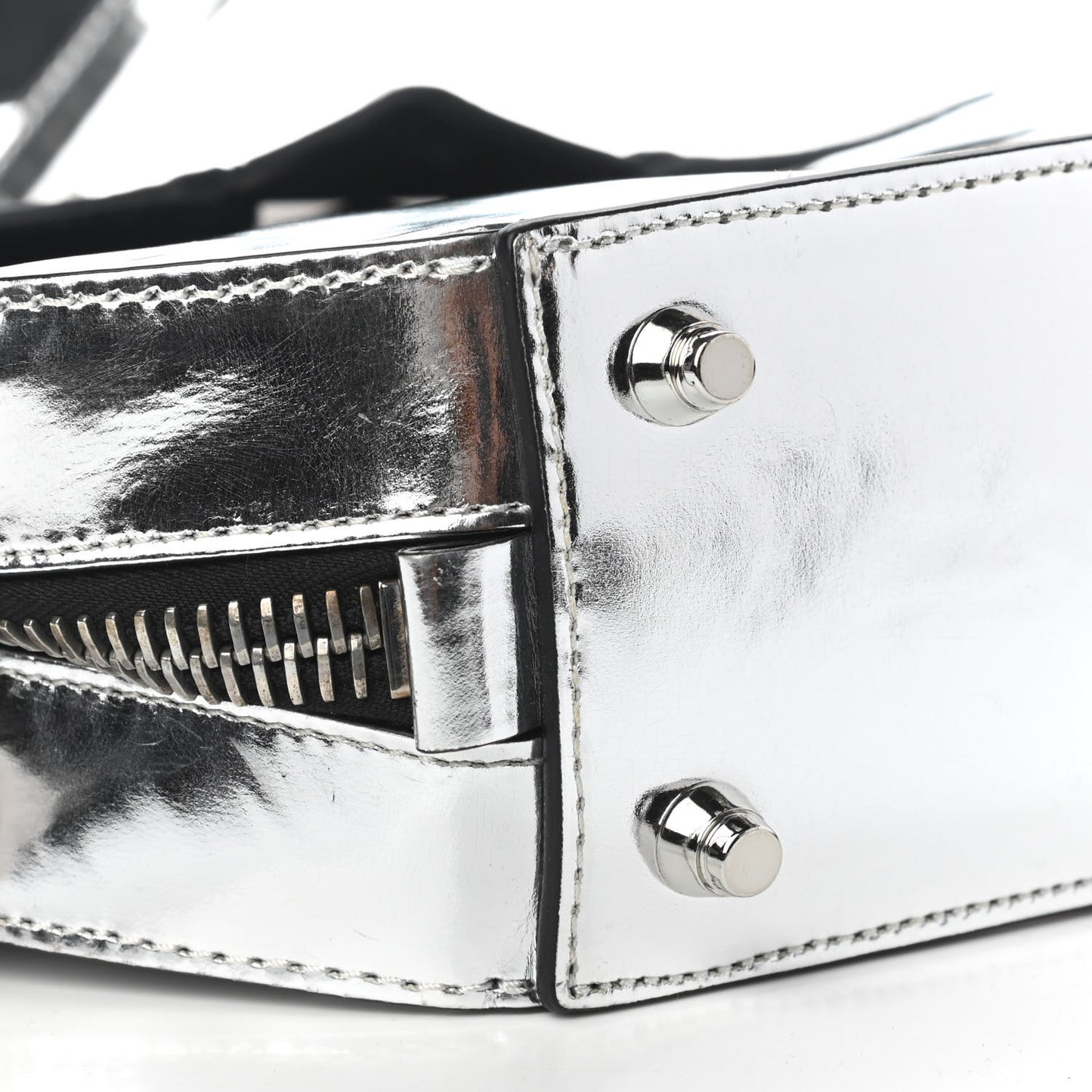 Metallic Calfskin Rabbit Fur Devere Top Handle Bag Silver