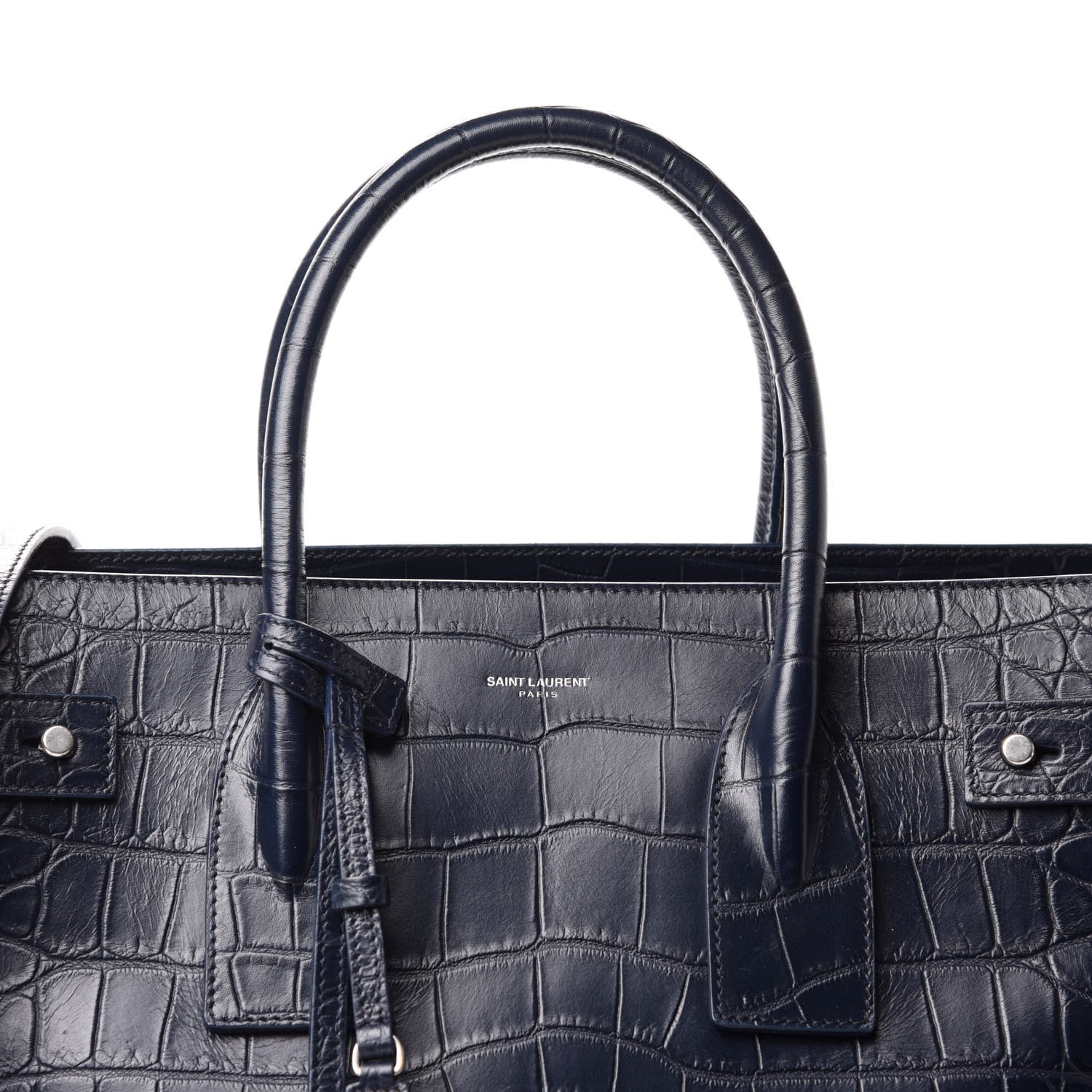Saint Laurent Calfskin Crocodile Embossed Medium Souple Sac De Jour Navy 14 of 14
