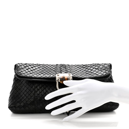 Gucci Snakeskin Bamboo Croisette Clutch Black 2 of 11