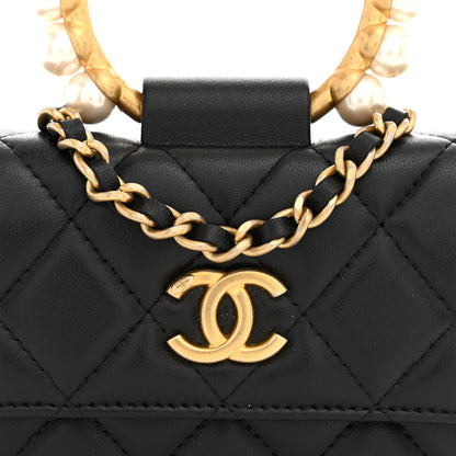 Chanel Lambskin Quilted Pearl Crown Clutch With Chain Black 8 of 10
