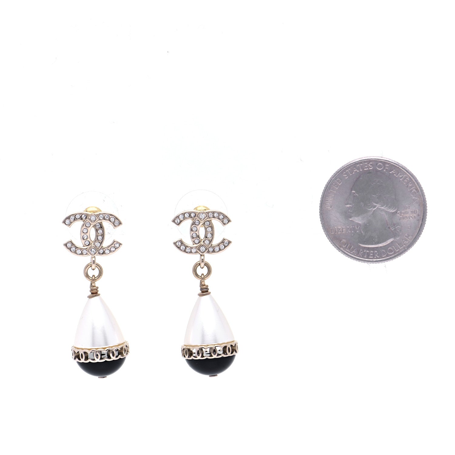 Chanel Crystal Pearl CC Fantasy Drop Earrings Gold Black 2 of 6
