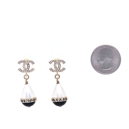 Chanel Crystal Pearl CC Fantasy Drop Earrings Gold Black 2 of 6