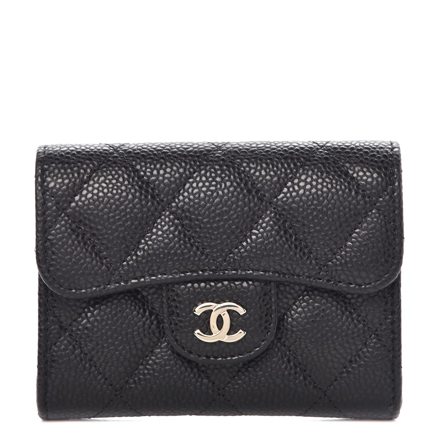 Caviar Quilted Flap Card Holder Wallet Black