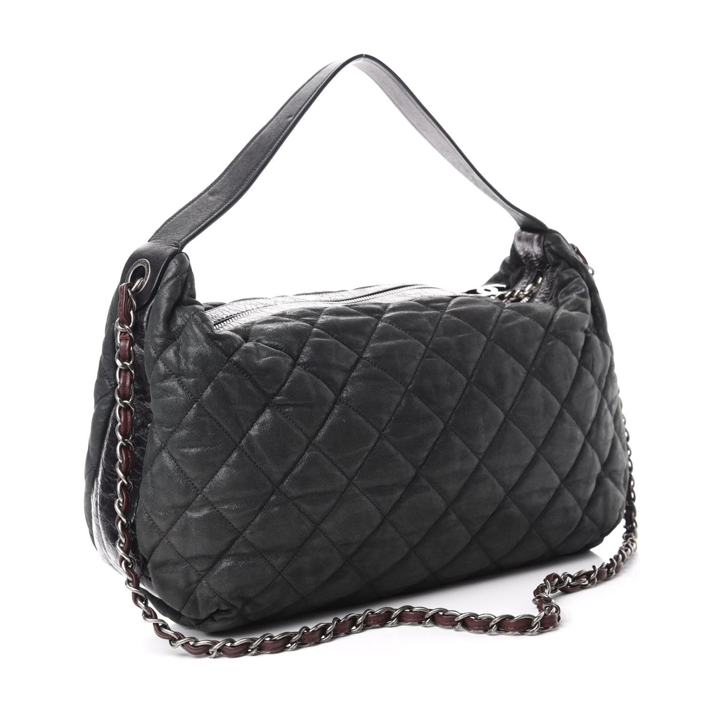 Iridescent Calfskin Quilted Coco Daily Dark Grey