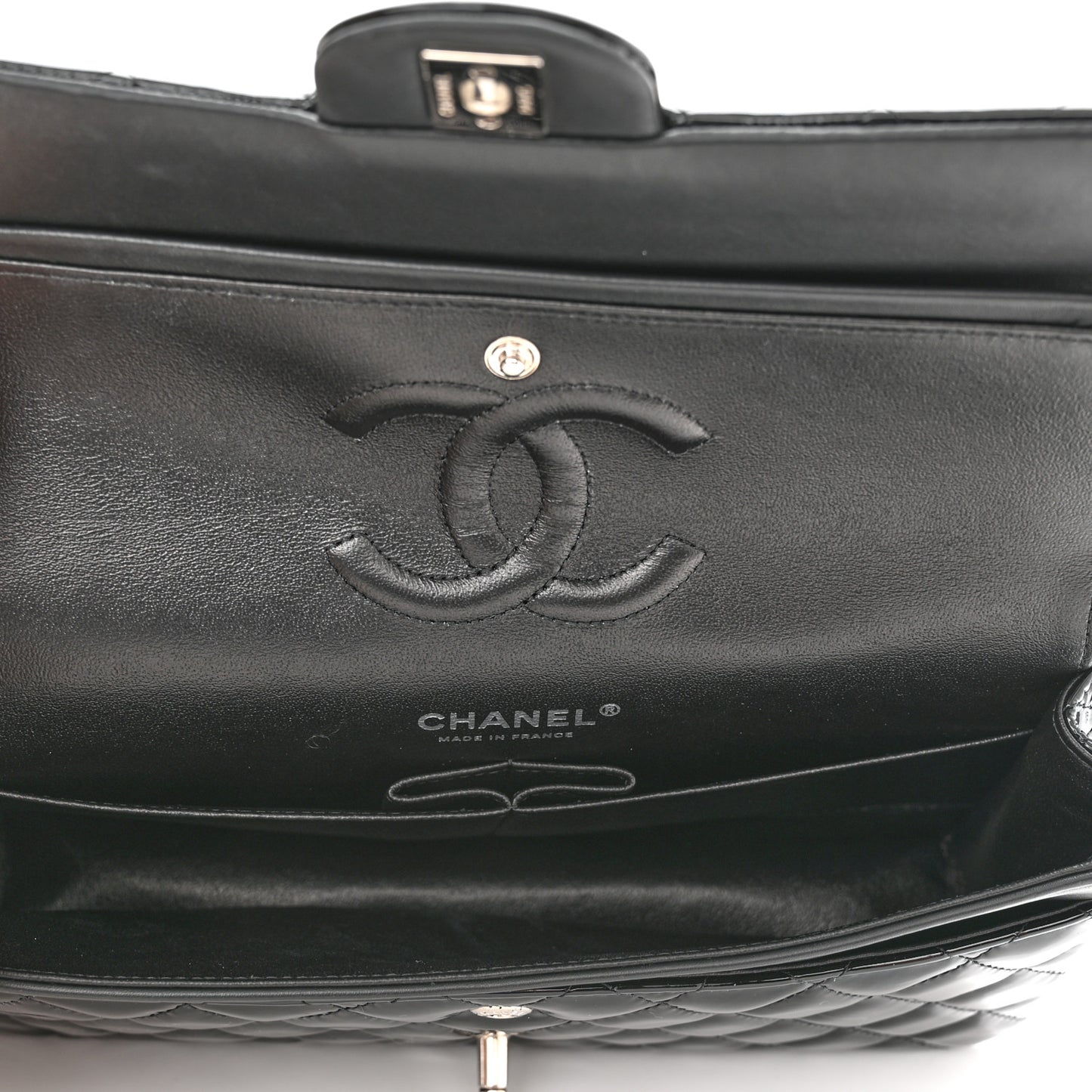 Patent Quilted Medium Double Flap Black