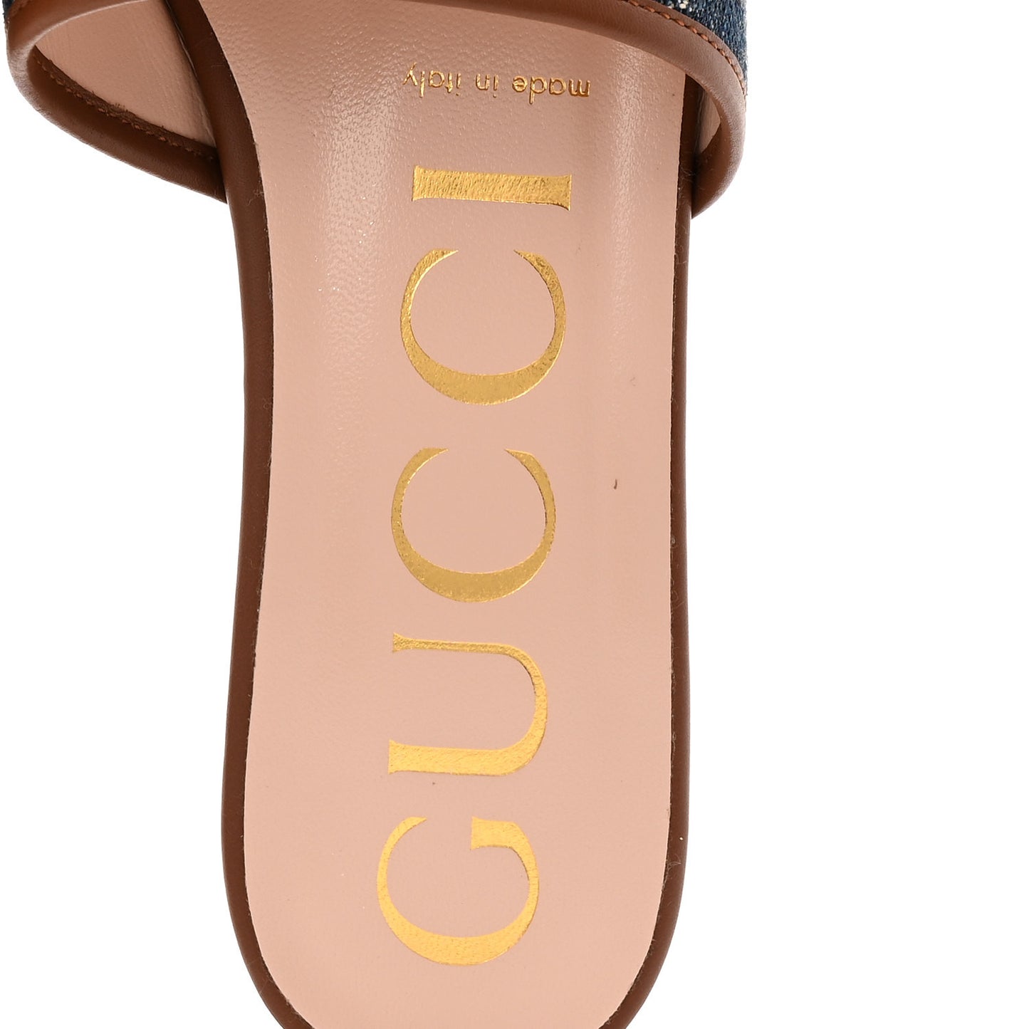 New Denim GG Monogram Miro Soft Calfskin Jolie Slide Sandals 38.5 Blue Tea Cuir Epilogue