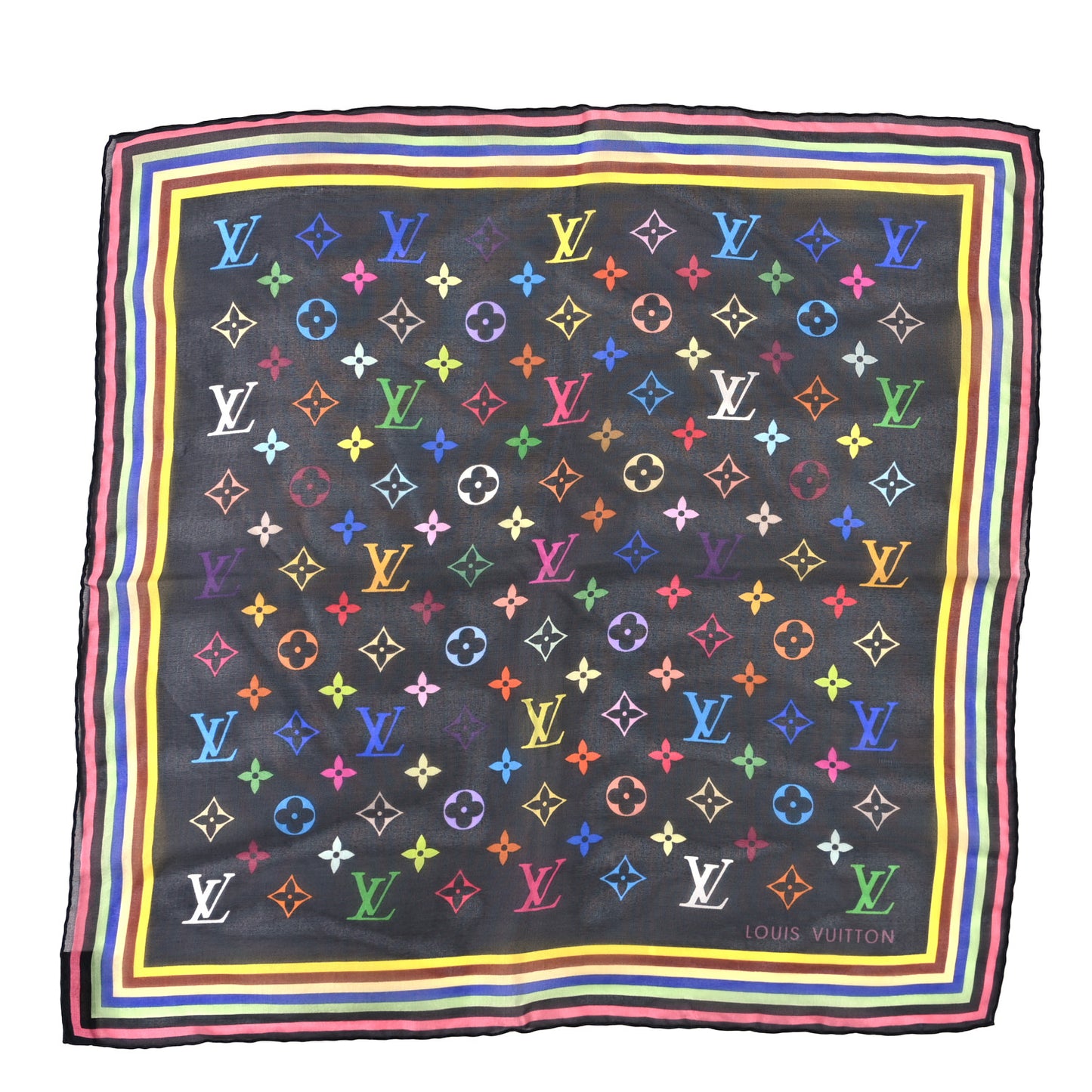 Silk Multicolor Square Scarf Black