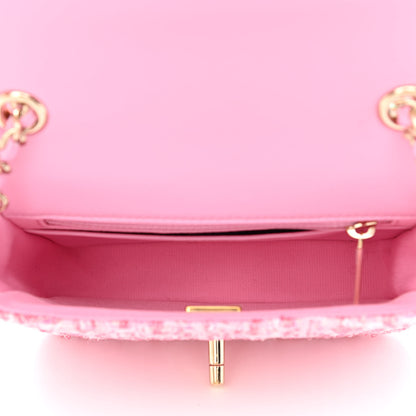 Chanel Tweed Resin Quilted Mini Heart Square Flap Pink White 5 of 11