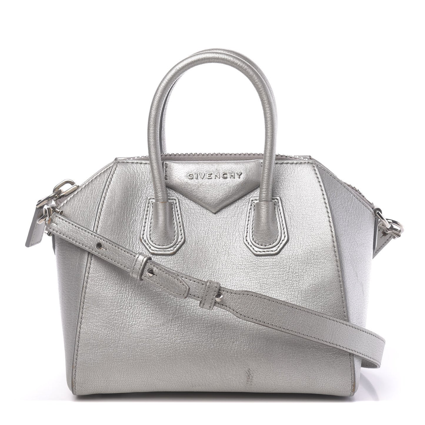 Metallic Sugar Goatskin Mini Antigona Silver