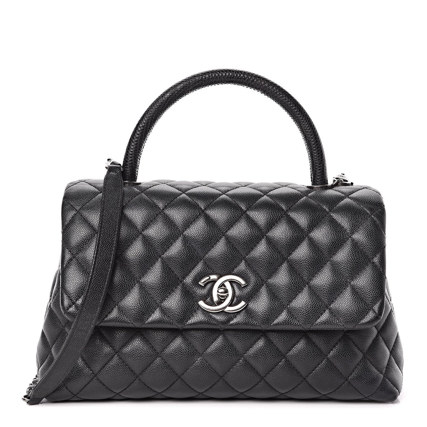 Caviar Lizard Quilted Small Coco Handle Flap Black