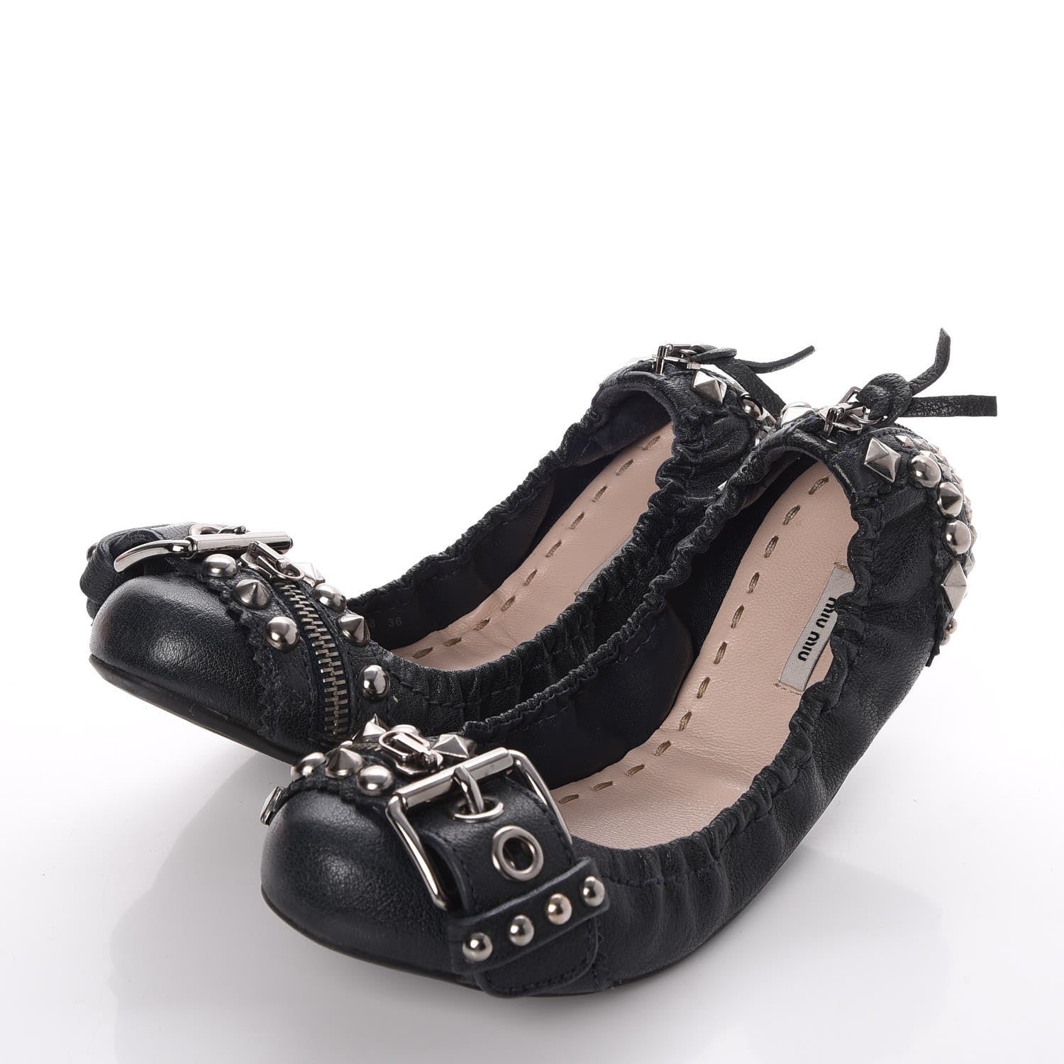 Miu Miu Goatskin Studded Buckle Ballet Flats 36 Denim 3 of 11