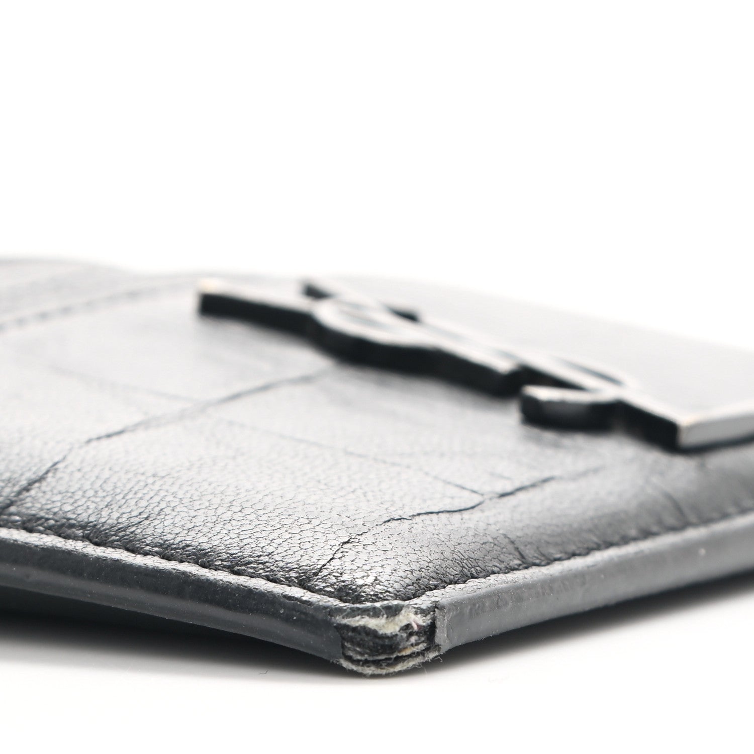 Saint Laurent Calfskin Crocodile Embossed Monogram Credit Card Case Black 8 of 10