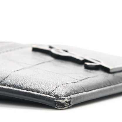 Saint Laurent Calfskin Crocodile Embossed Monogram Credit Card Case Black 8 of 10
