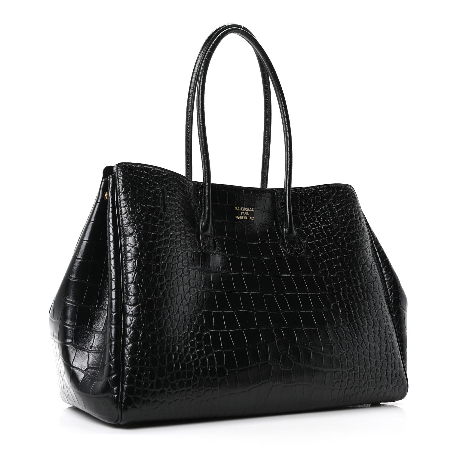 Balenciaga Crocodile Embossed Calfskin Medium Bel Air Carry All Bag Black 3 of 9