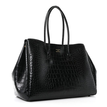 Balenciaga Crocodile Embossed Calfskin Medium Bel Air Carry All Bag Black 3 of 9