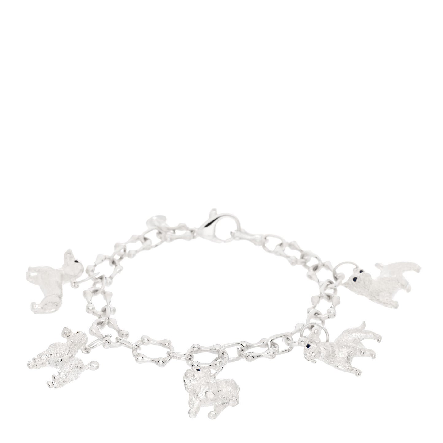 Sterling Silver Five Dog Charm Bone Link Bracelet