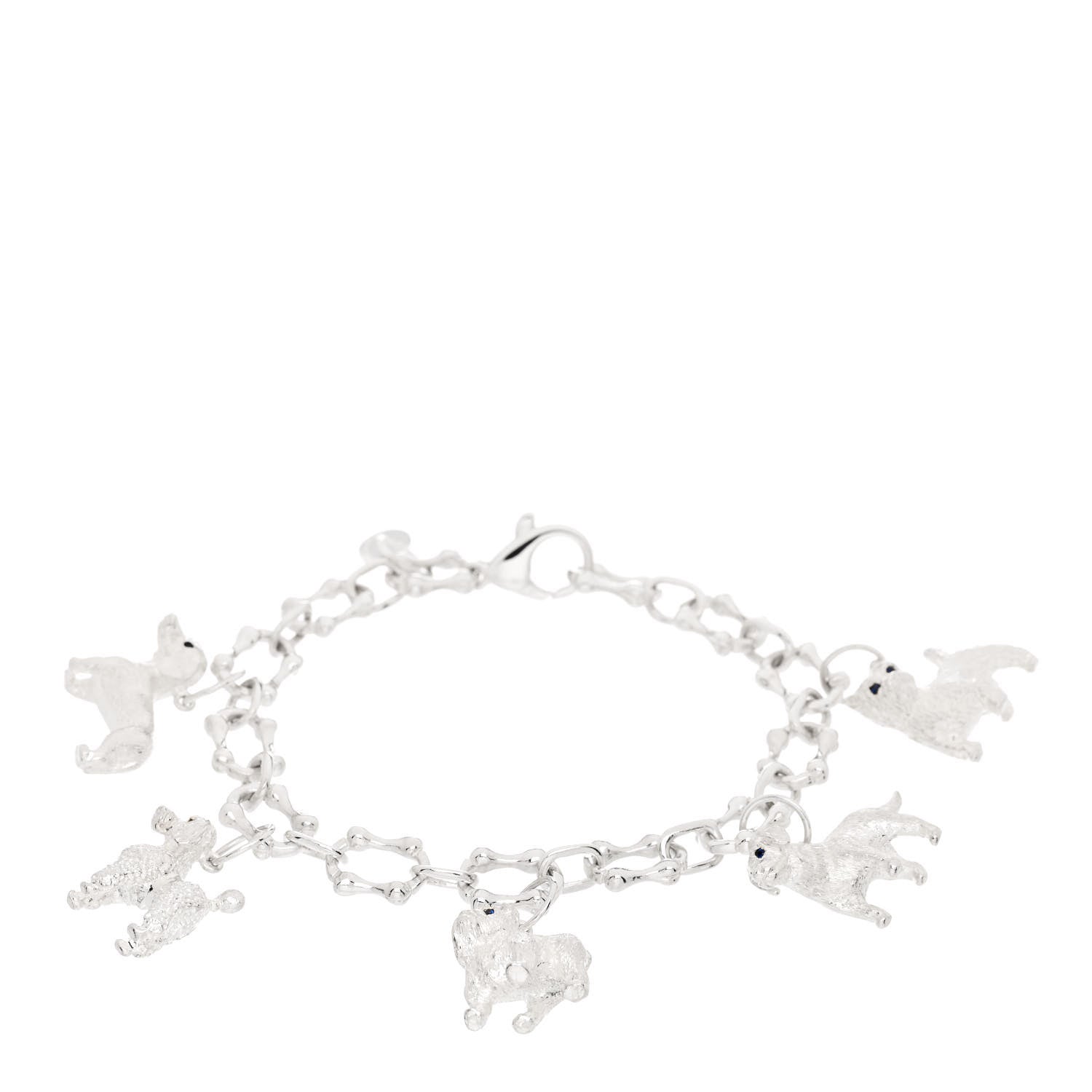 Tiffany Sterling Silver Five Dog Charm Bone Link Bracelet 1 of 5