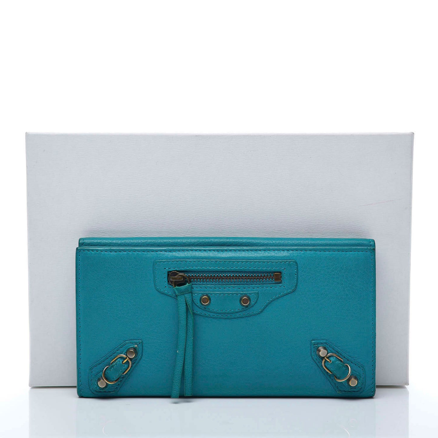 Calfskin Papier Platre Continental Wallet Bleu Paon