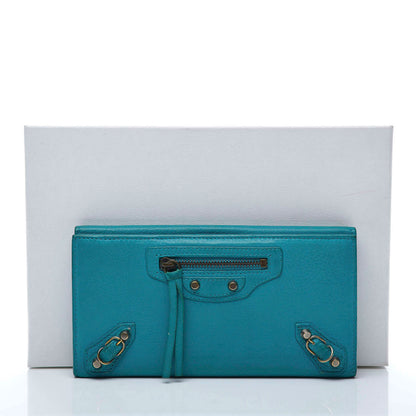 Balenciaga Calfskin Papier Platre Continental Wallet Bleu Paon 11 of 11