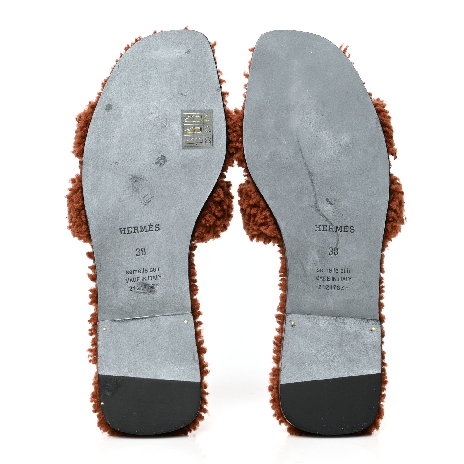 Hermes Woolskin Oran Sandals 38 Cognac 5 of 7