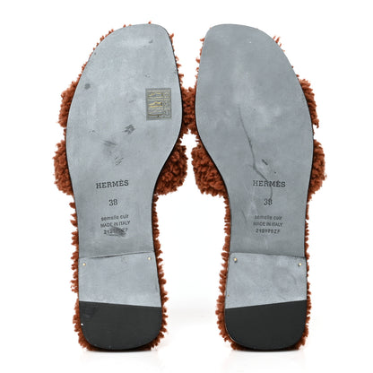 Hermes Woolskin Oran Sandals 38 Cognac 5 of 7