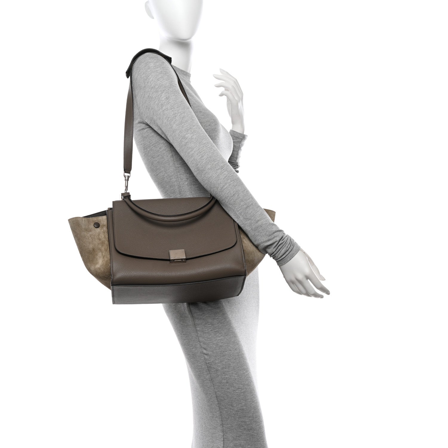 Celine Drummed Calfskin Suede Medium Trapeze Souris 2 of 9