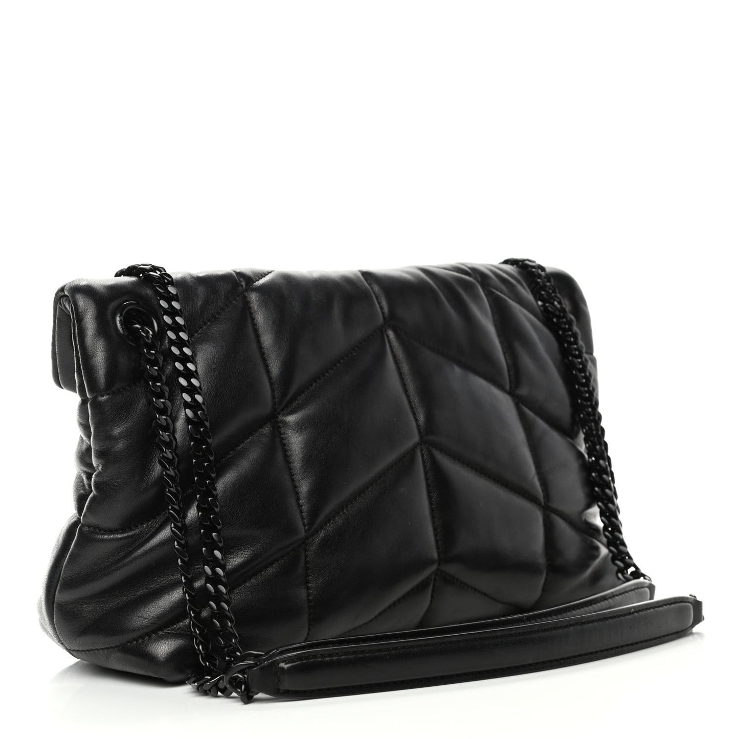 Lambskin Quilted Small Loulou Puffer Monogram Chain Satchel Black