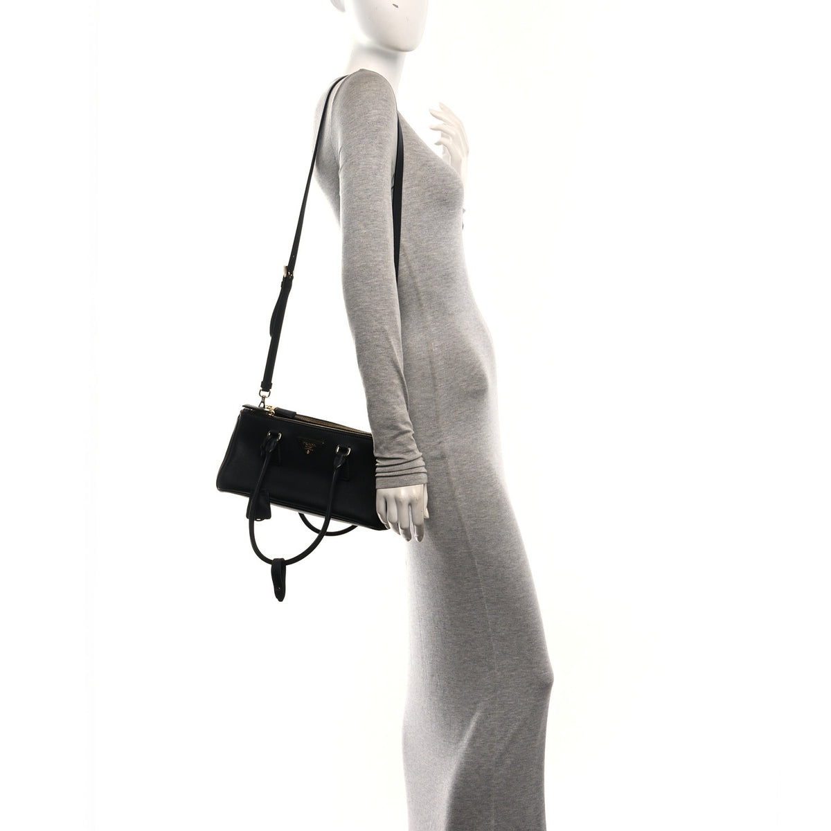 Prada Soft Grain Medium East West Galleria Double Zip Bag Black 2 of 9