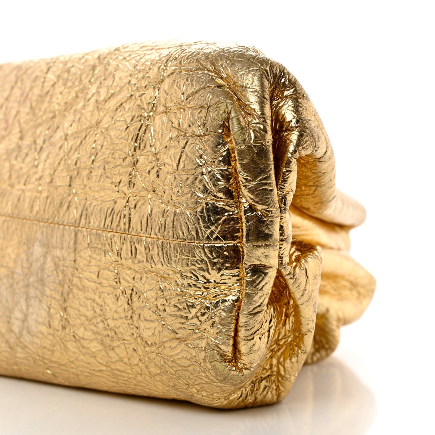 Metallic Crinkled Lambskin The Pouch Oversized Clutch Oro