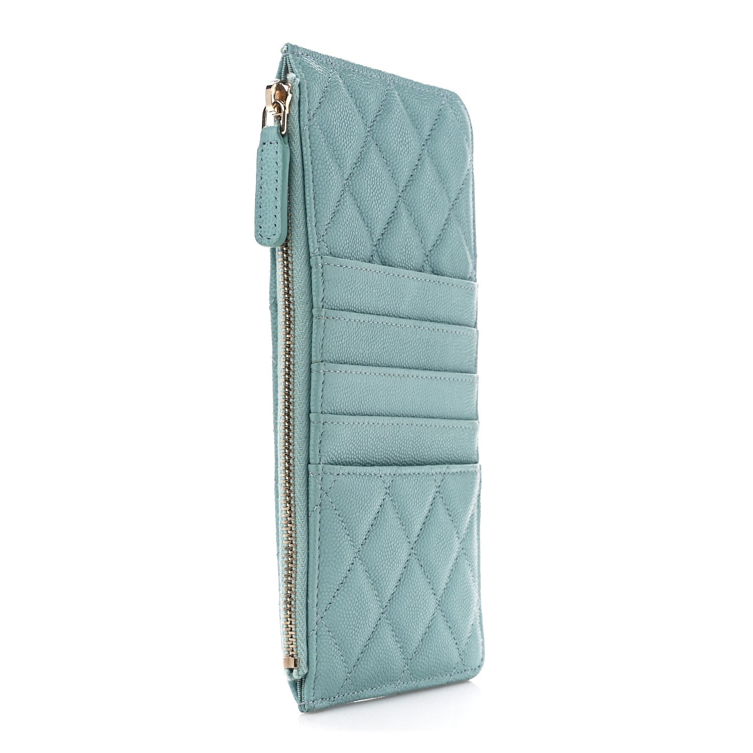 Chanel Caviar Quilted Classic Flat Wallet Pouch Light Blue 3 of 11