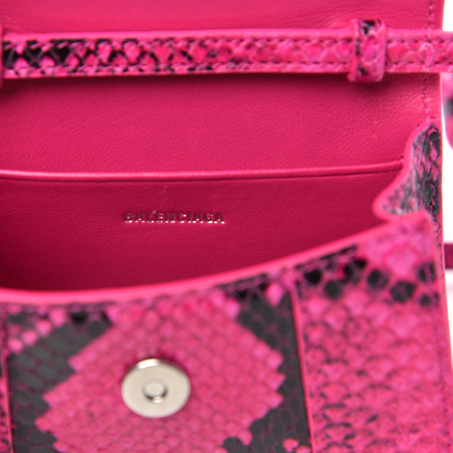 Balenciaga Shiny Calfskin Python Effect Hourglass Top Handle Bag Mini Fuchsia Black 6 of 8