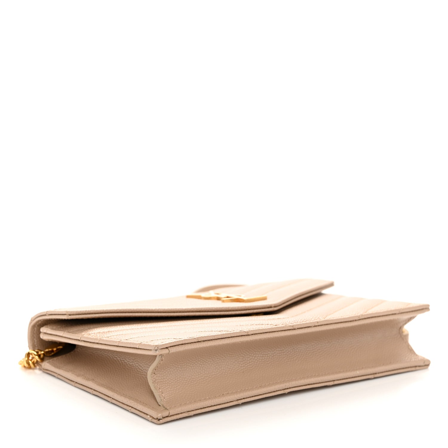Saint Laurent Grain De Poudre Matelasse Chevron Monogram Envelope Chain Wallet Dark Beige 4 of 10