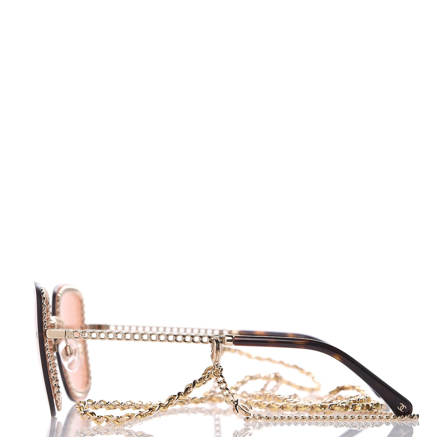 Metal Removable Chain Square Sunglasses 4244 Light Brown
