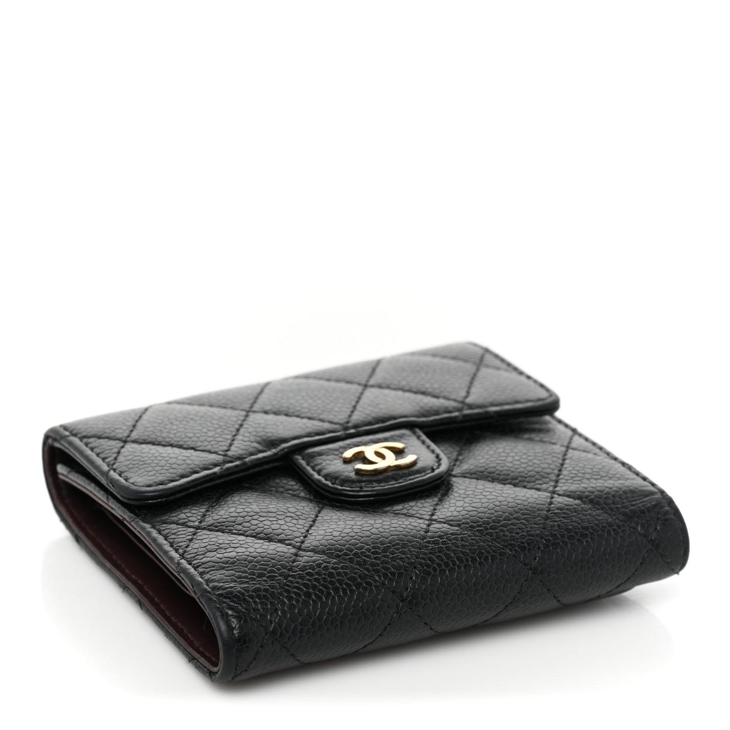 Caviar Quilted Compact Flap Wallet Black