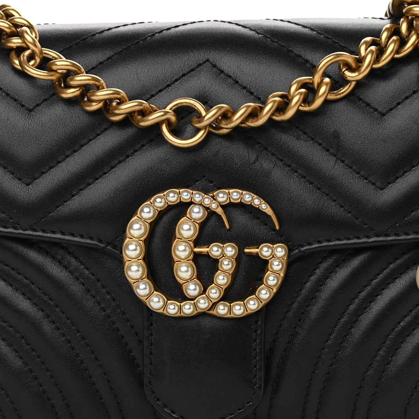 Calfskin Matelasse Pearly GG Marmont Chain Belt Bag Black