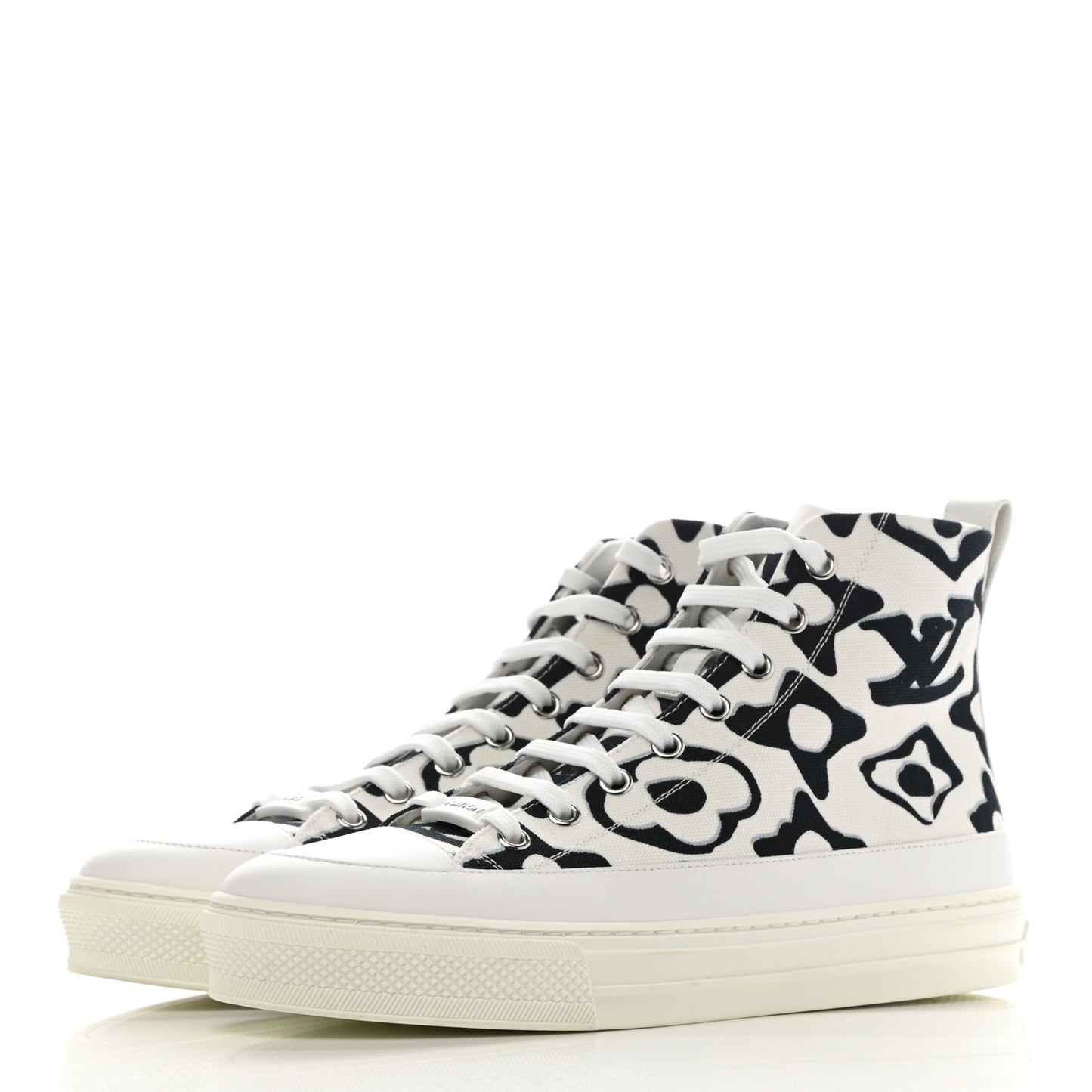 X UF Calfskin Tufted Monogram Stellar Sneaker Boots 37 White Black
