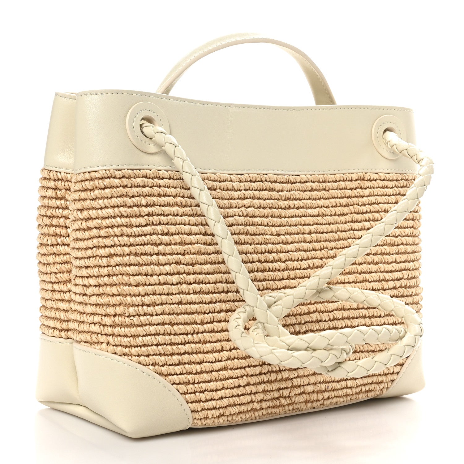 Bottega Veneta Raffia Calfskin Small Andiamo Shoulder Bag Sea Salt Natural 3 of 9