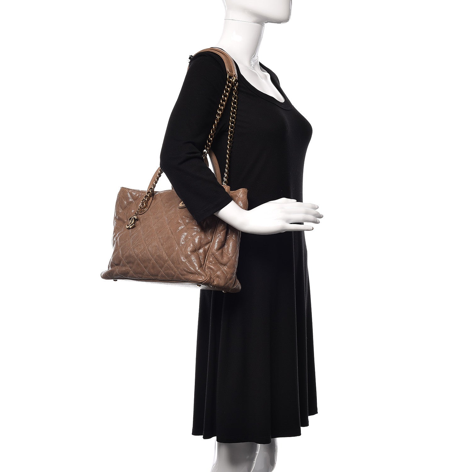 Chanel Glazed Caviar Quilted Small Shiva Tote Beige 2 of 12